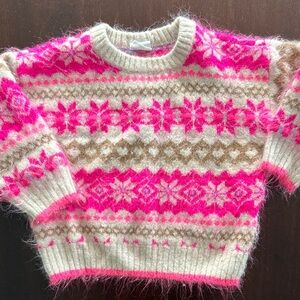 GAP Cream Sweater with Hot Pink & Tan Fair Isle